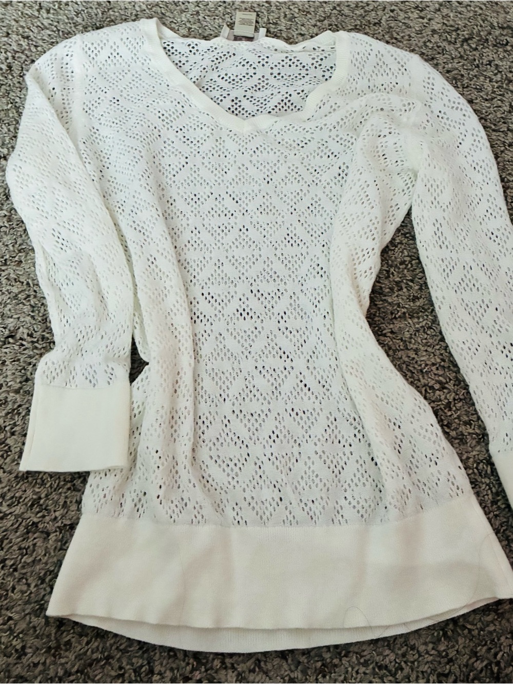 LOFT White Open-Knit V-Neck Sweater